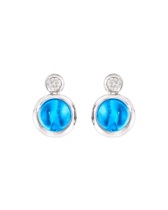 Bouton 18k White Gold Swiss Topaz/Diamond Post Earrings